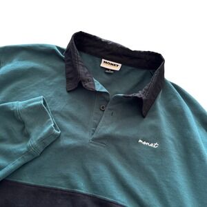 Monet Skateboards Mens Rugby Shirt Teal Green Black Long Sleeve Polo Large